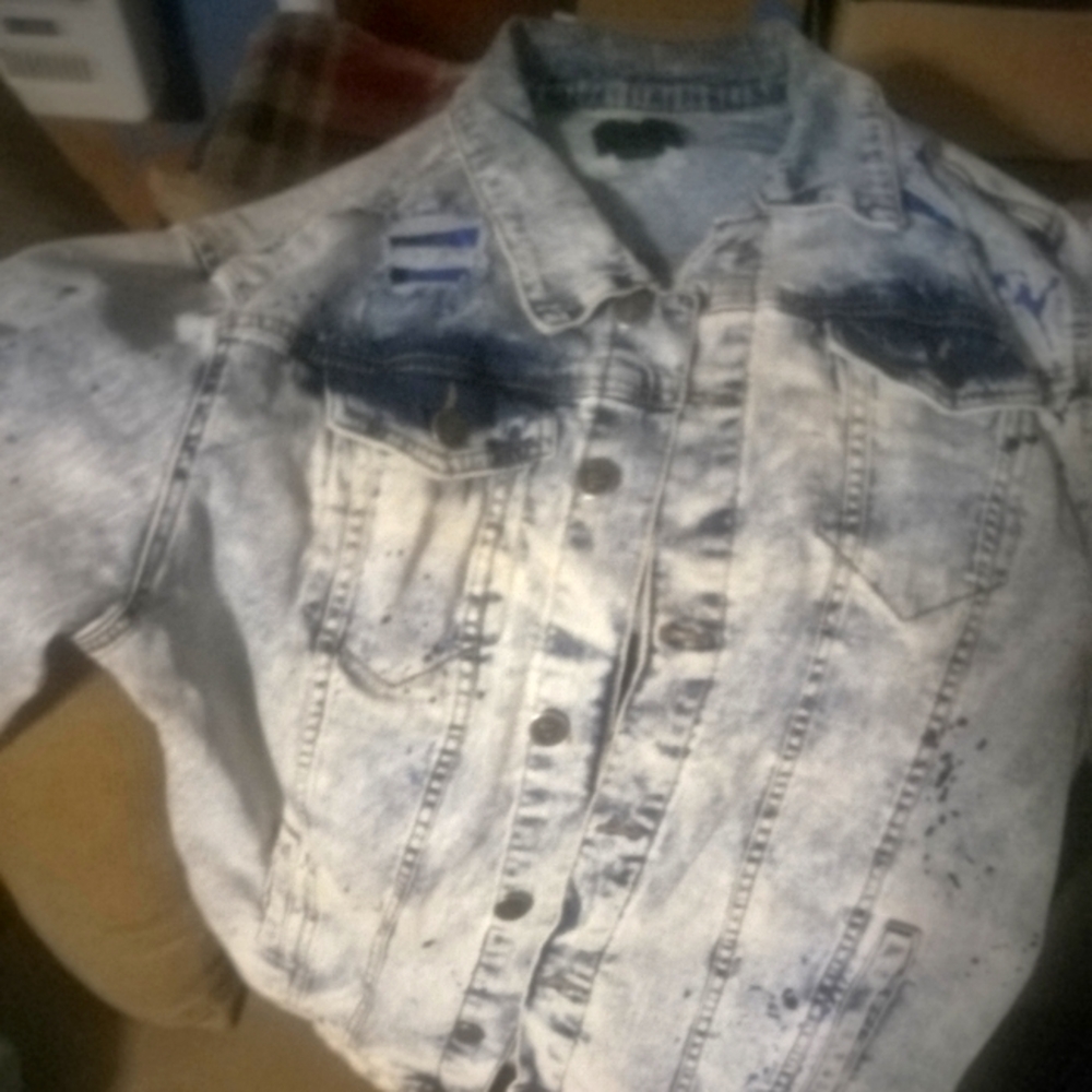 Encrypted Denium Jacket Blue Patches!! Great Condition!